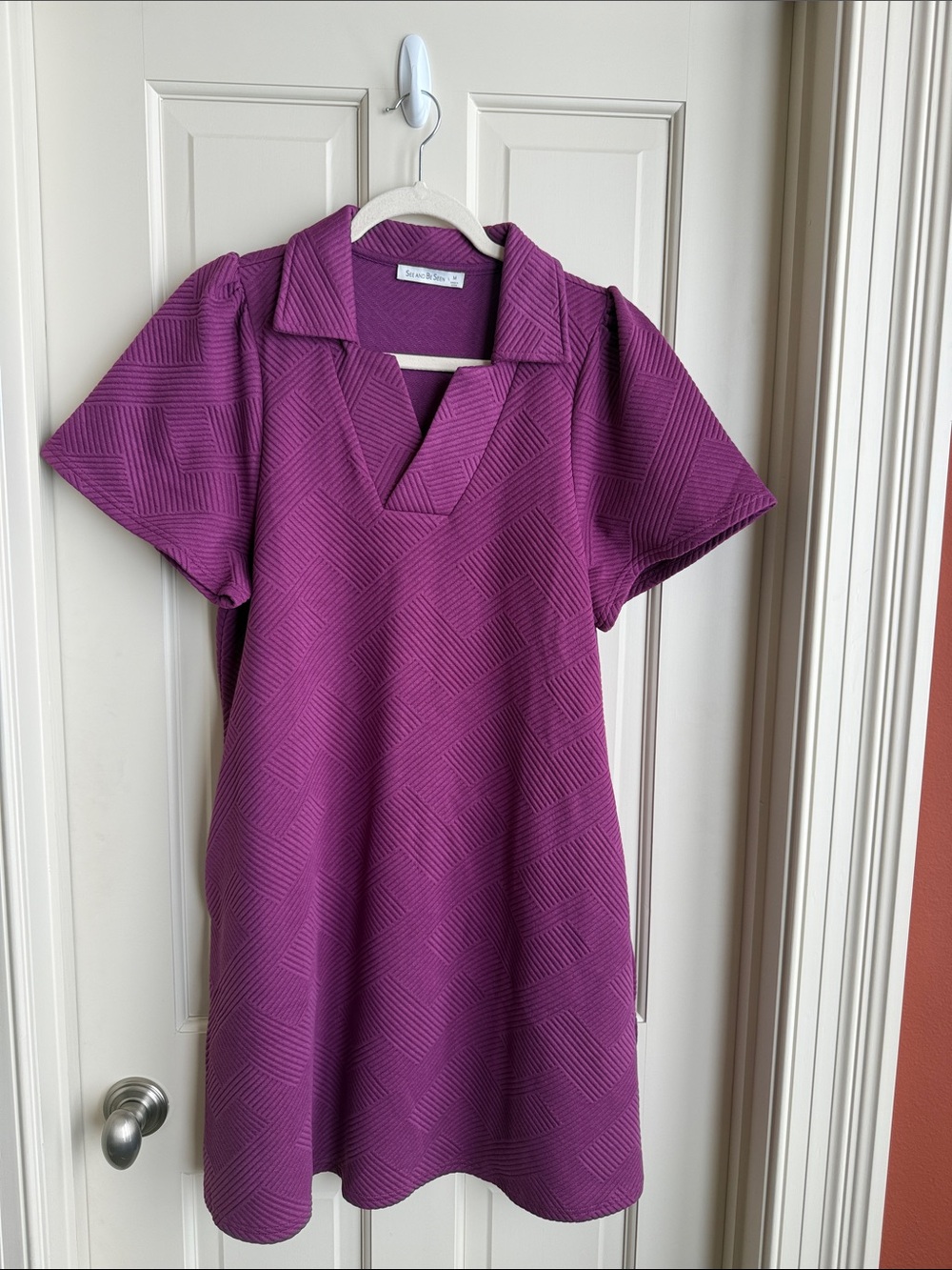 Textured Purple Mini Dress with Notch Collar